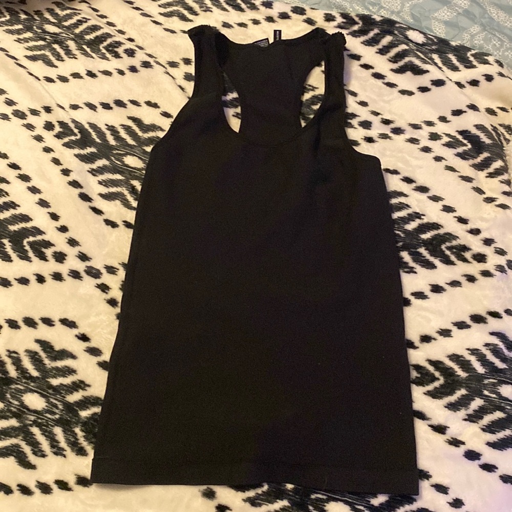 Two black tank tops, small under tank, medium cropped tank